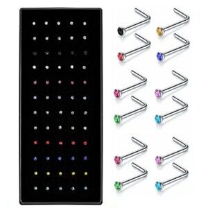 60 pcs.  Stainless Steel L-Shaped Nose Rings